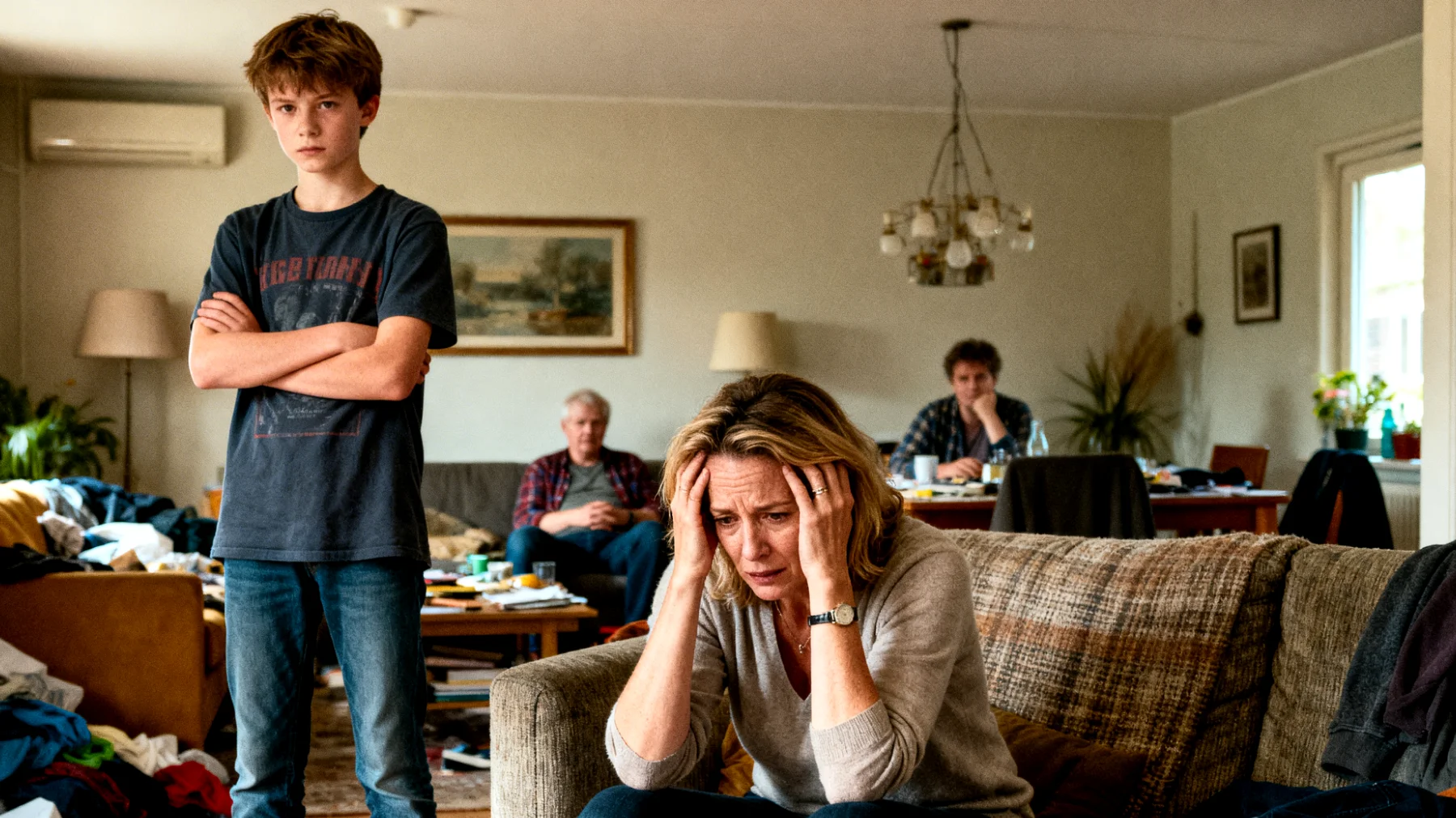 Moeder worstelt met overmatige permissiviteit tegenover haar adolescent kind, waardoor grenzen onduidelijk zijn en het kind te veel vrijheid krijgt zonder voldoende begeleiding"